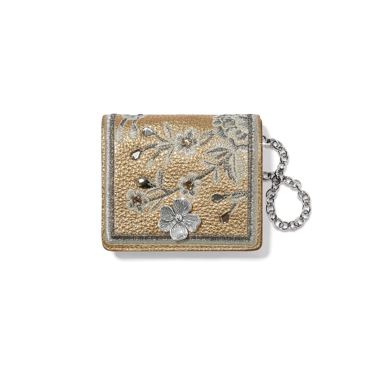 Everbloom Shimmer Leather Wallet with Beaded Windflower Detail
