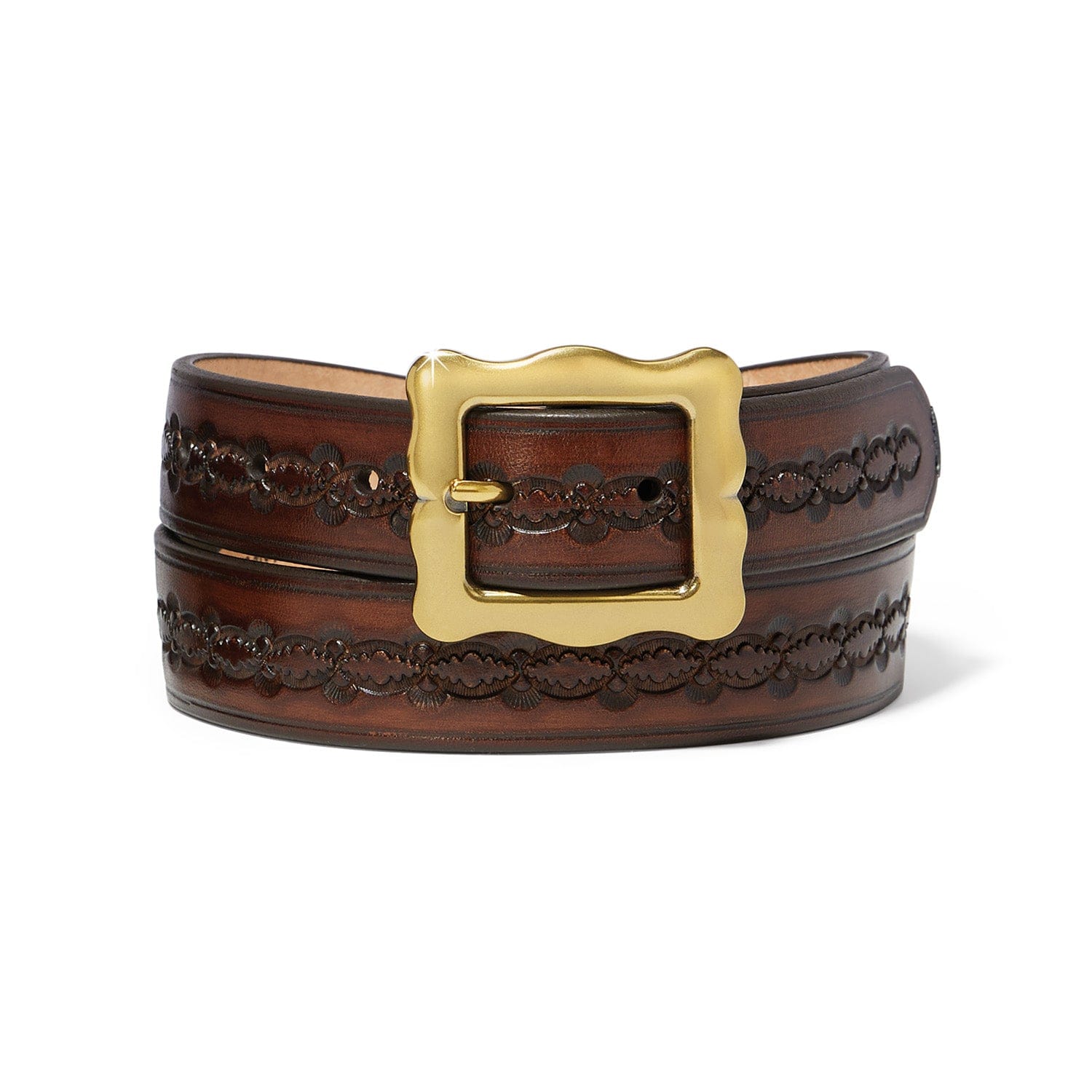 Handcrafted Leather Frisco Belt with Golden Scalloped Buckle