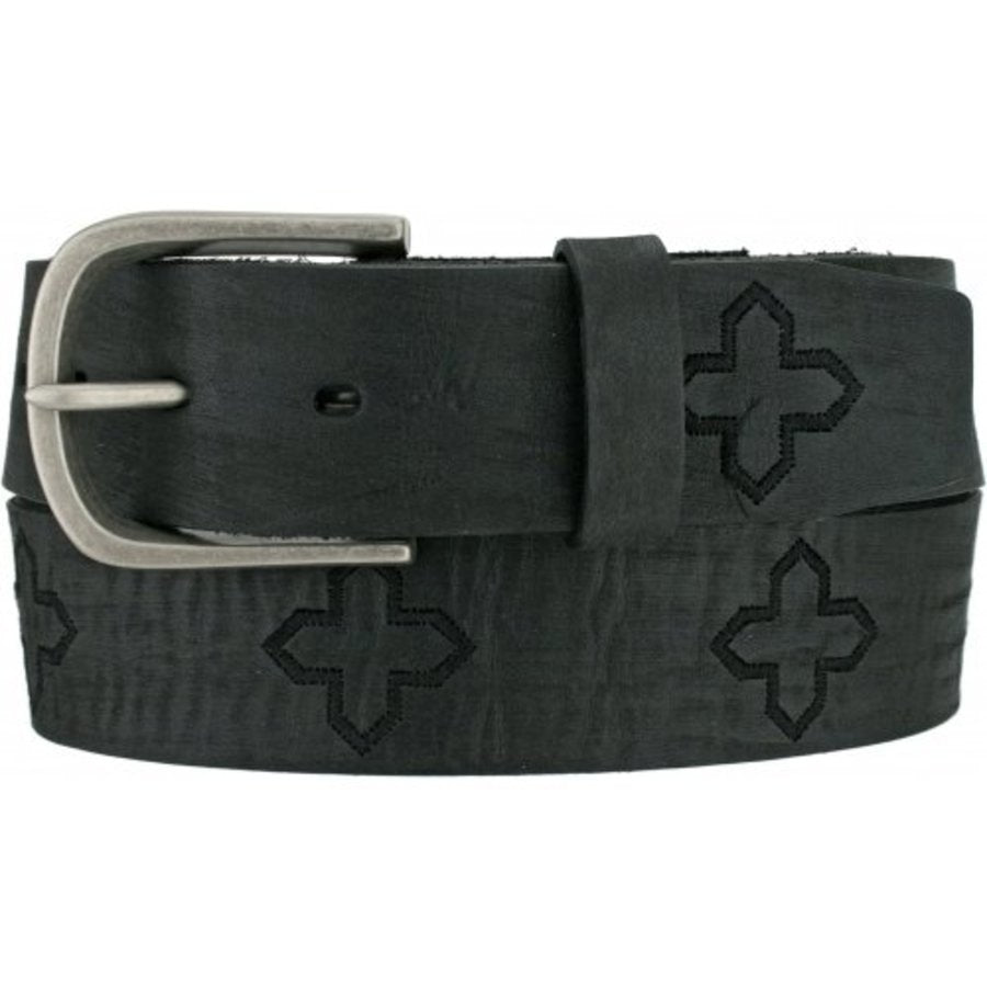 Edgy Black Embroidered Blade Belt with Cross Stitching