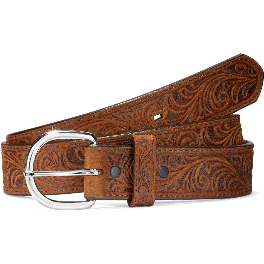 Justin Men's Floral Tooled Leather Western Belt - Aged Bark Finish