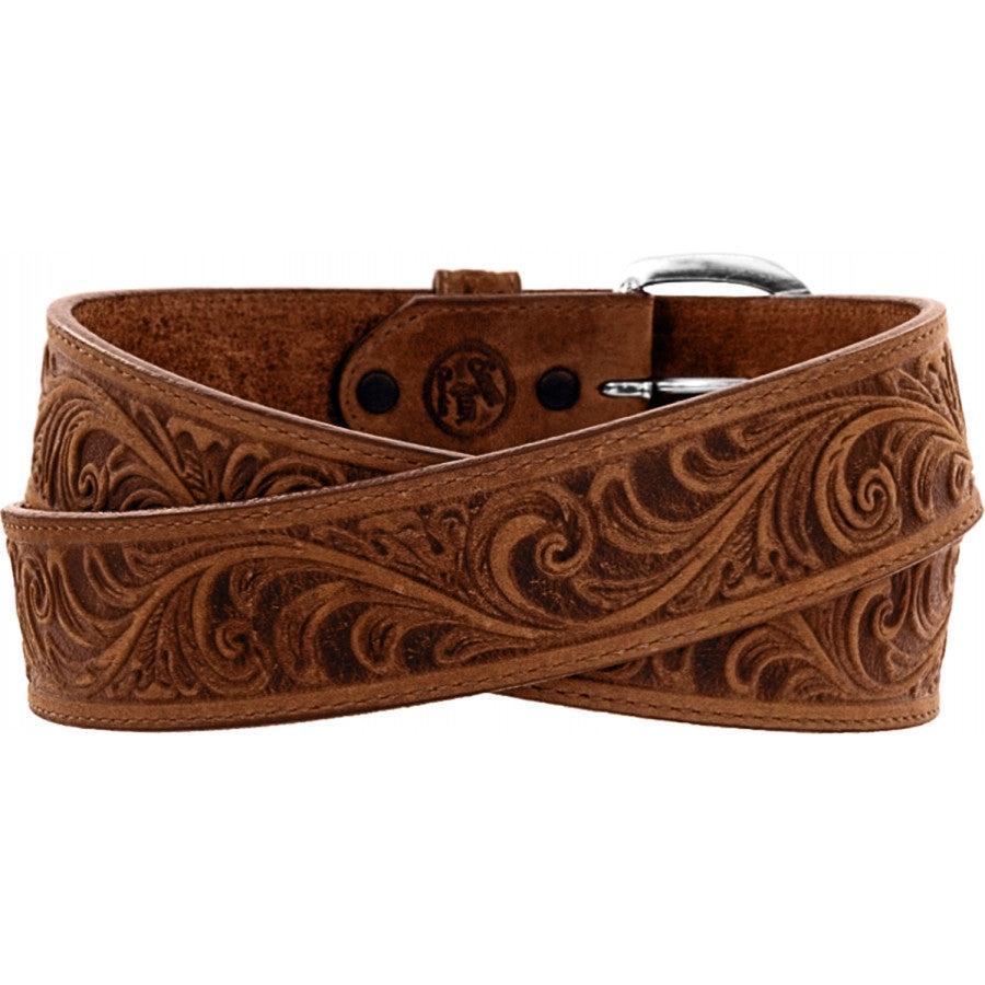 Justin Men's Floral Tooled Leather Western Belt - Aged Bark Finish