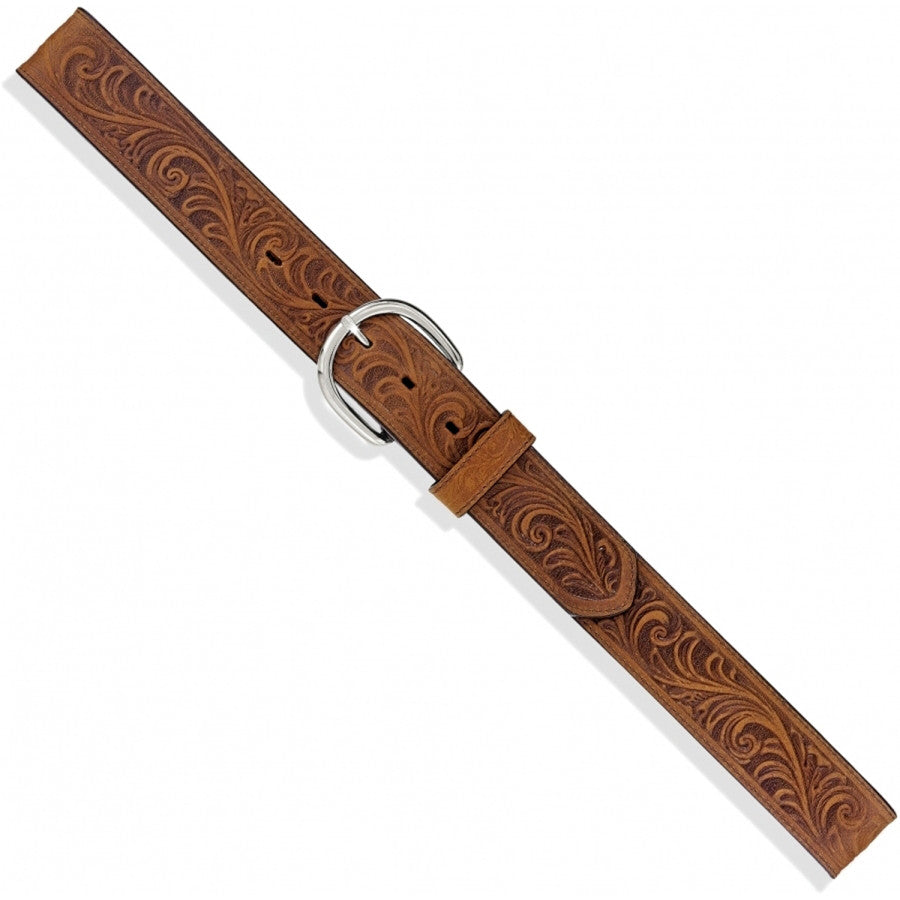 Justin Men's Floral Tooled Leather Western Belt - Aged Bark Finish