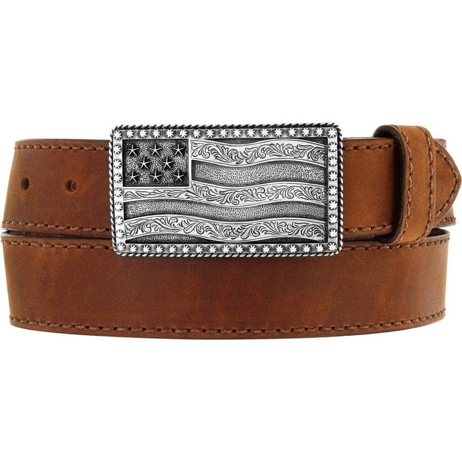 Justin Leather Belt with American Flag Buckle – Handcrafted in USA