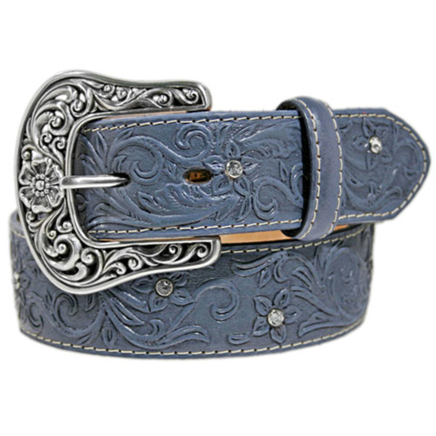Crystal Floral Embroidered Belt with Rhinestone Buckle