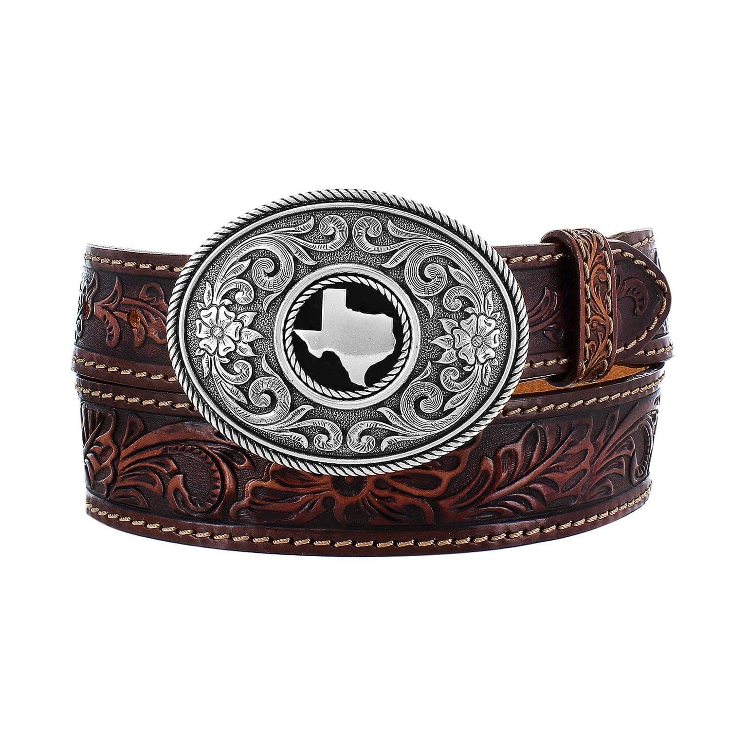 Justin Triple T Ranch Western Leather Belt with Embroidered Buckle