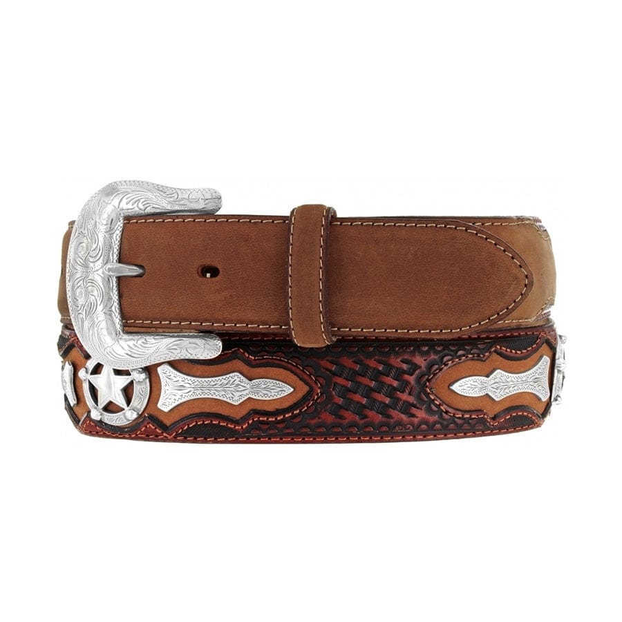 Justin Odessa Star Embroidered Leather Belt with Silver Buckle