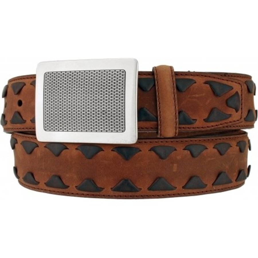 Highlands Handcrafted Leather Belt with Mesh Plaque Buckle