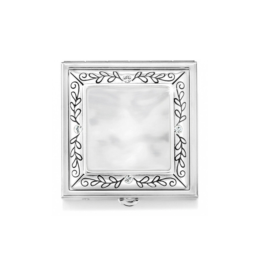 Silver Etched Pill Box with Opalescent Insert & Interior Mirror