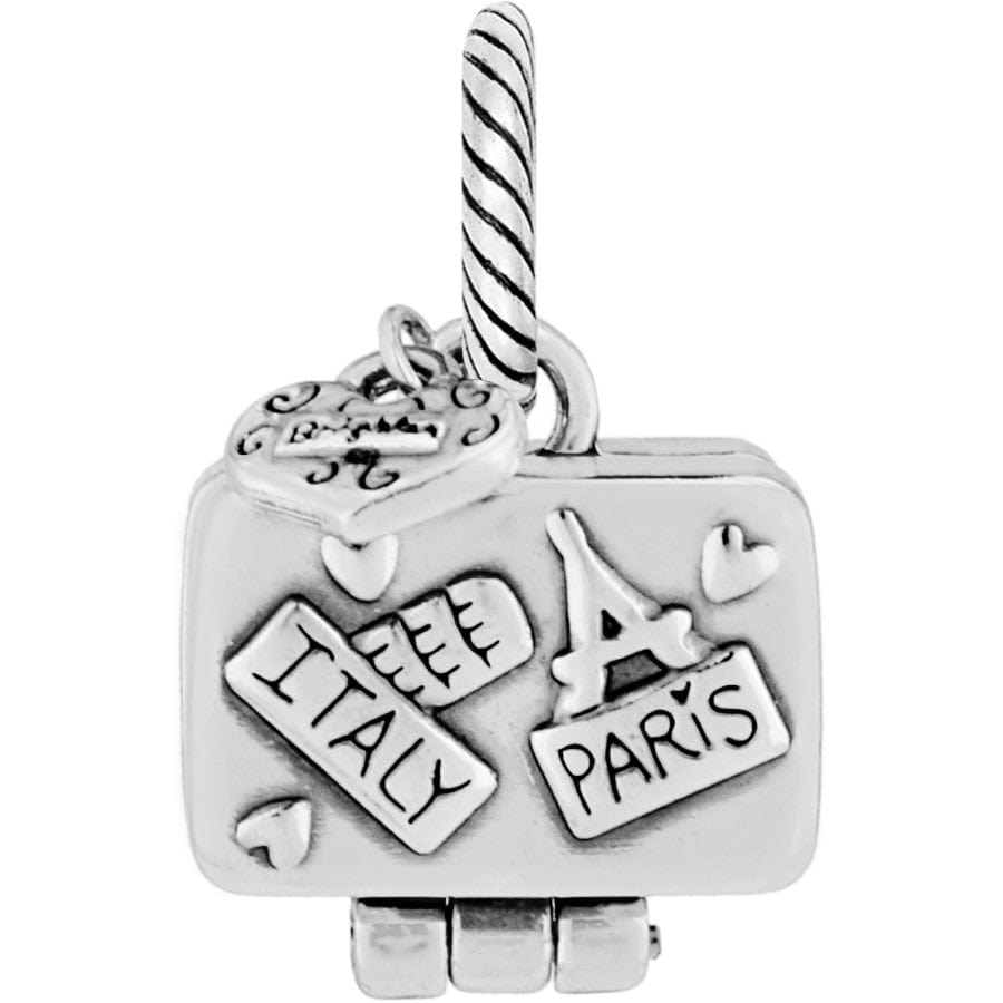 Silver Travel Charm - Mini Suitcase Pendant with Heart Detail