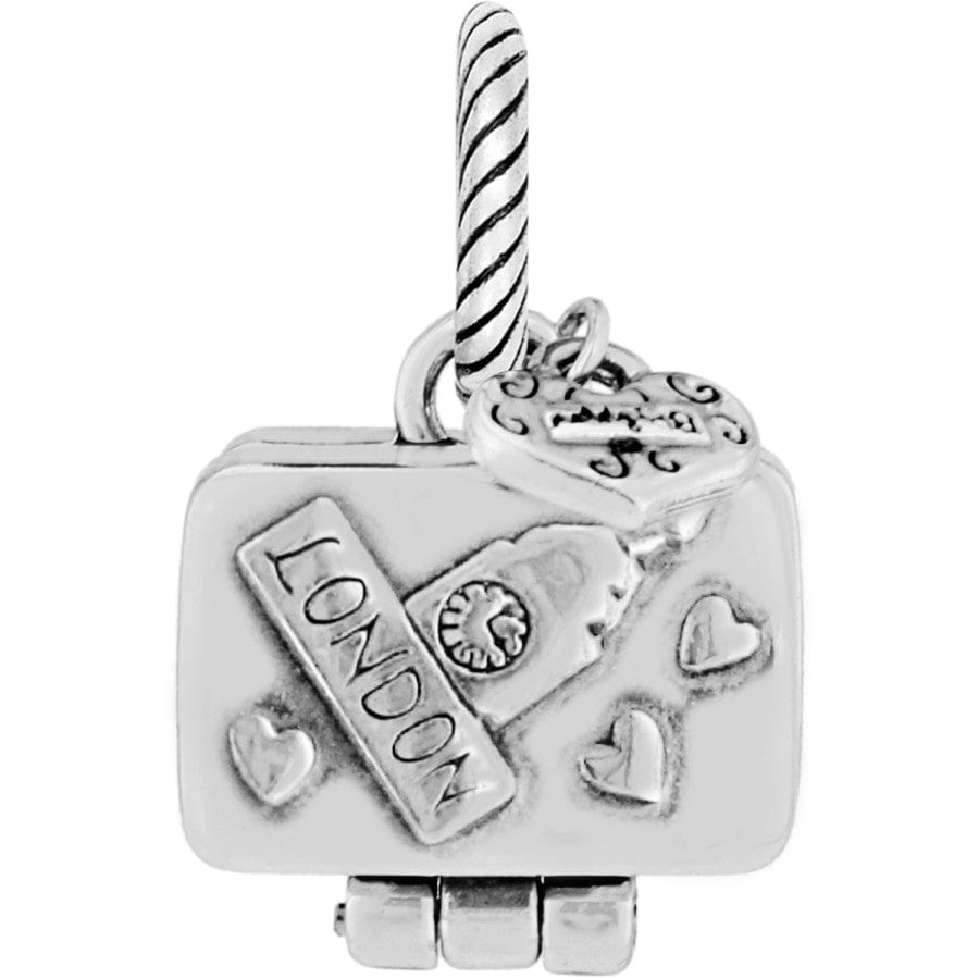 Silver Travel Charm - Mini Suitcase Pendant with Heart Detail