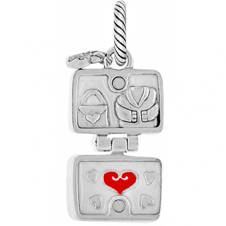 Silver Travel Charm - Mini Suitcase Pendant with Heart Detail