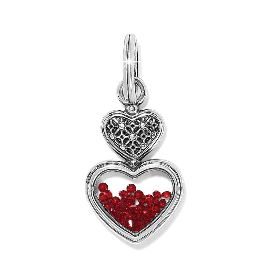 Ruby Red Crystal Love Charm with Double Hearts - European Crystals