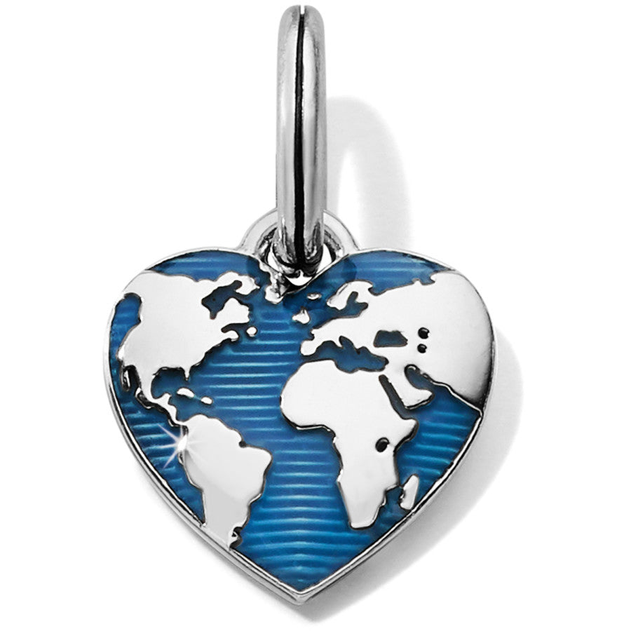 Earth Day Heart Charm Bracelet with Blue Enamel World Design