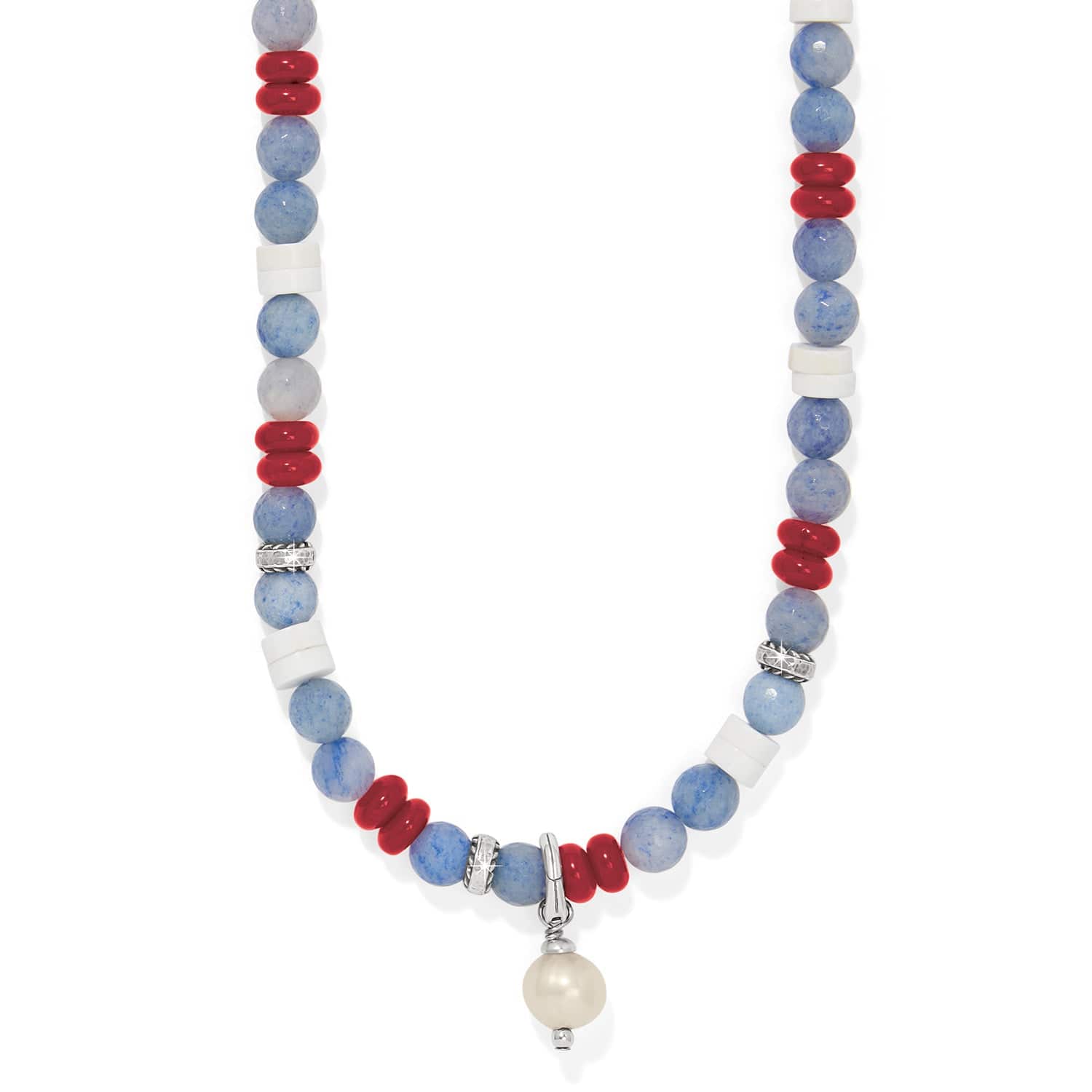 Patriotic Pearl Charm Necklace with Turquoise & Jade