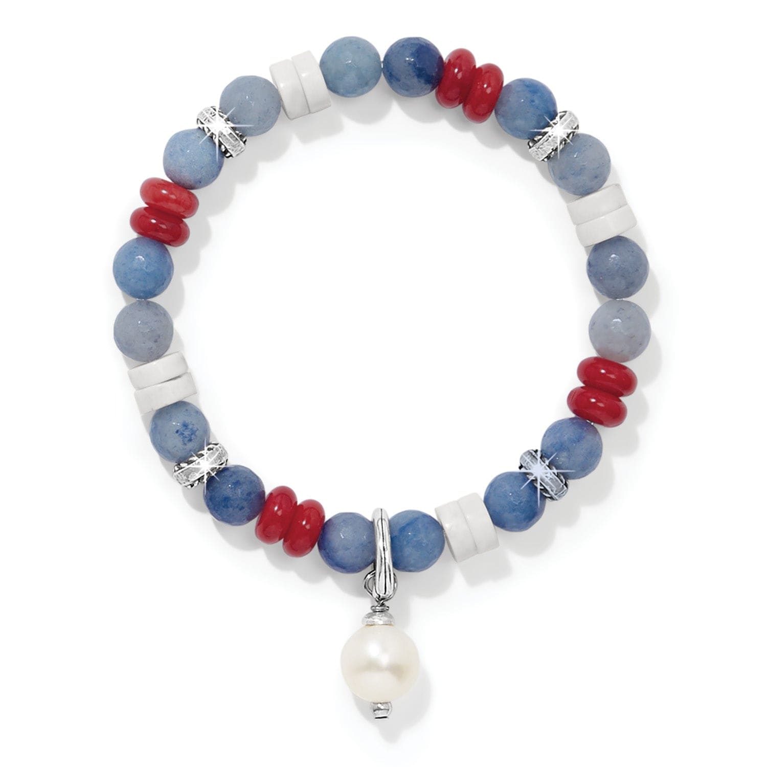 Patriotic Pearl Stretch Bracelet with Turquoise & Jade