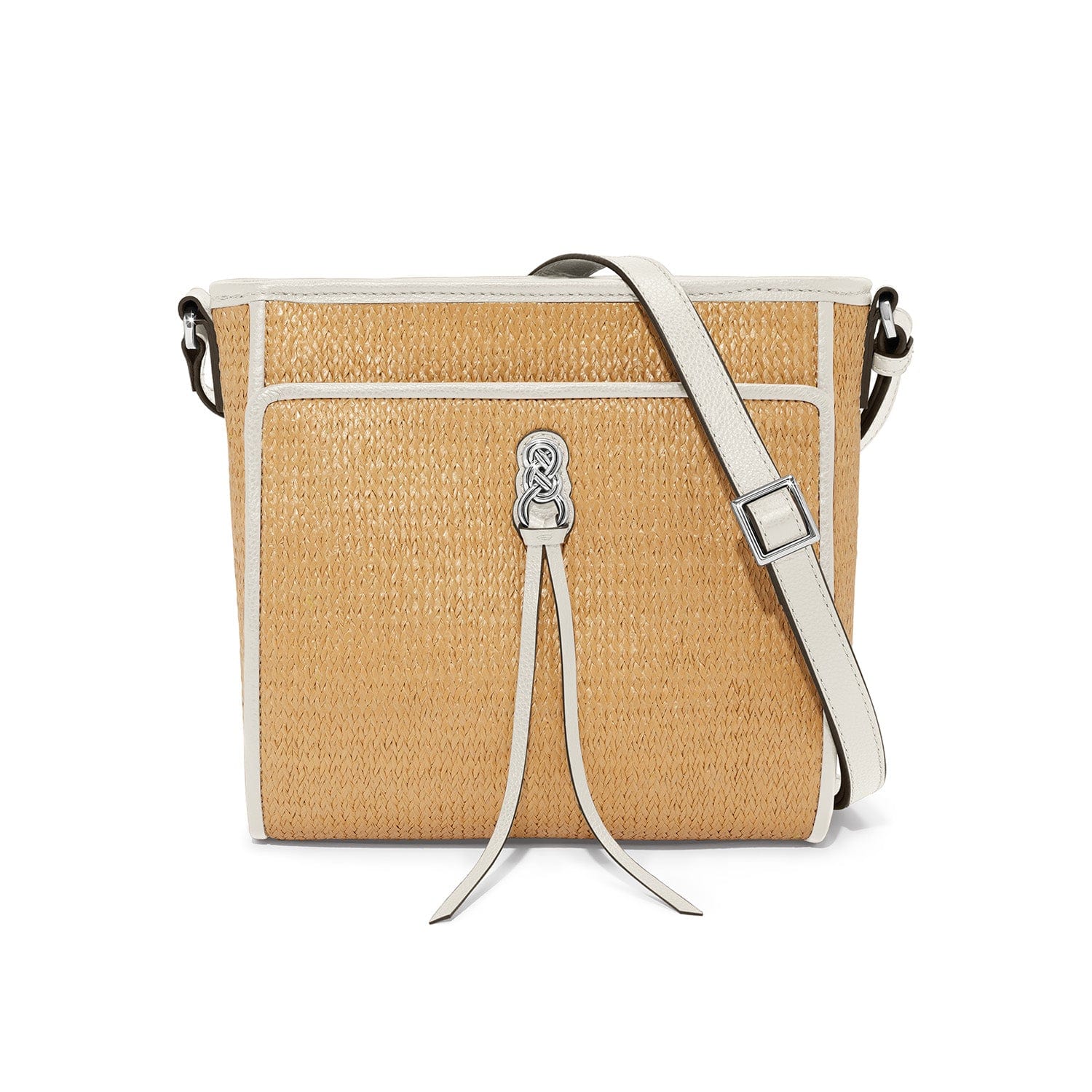 Astrid Leather-Bound Straw Crossbody Bag with Organizer Pockets