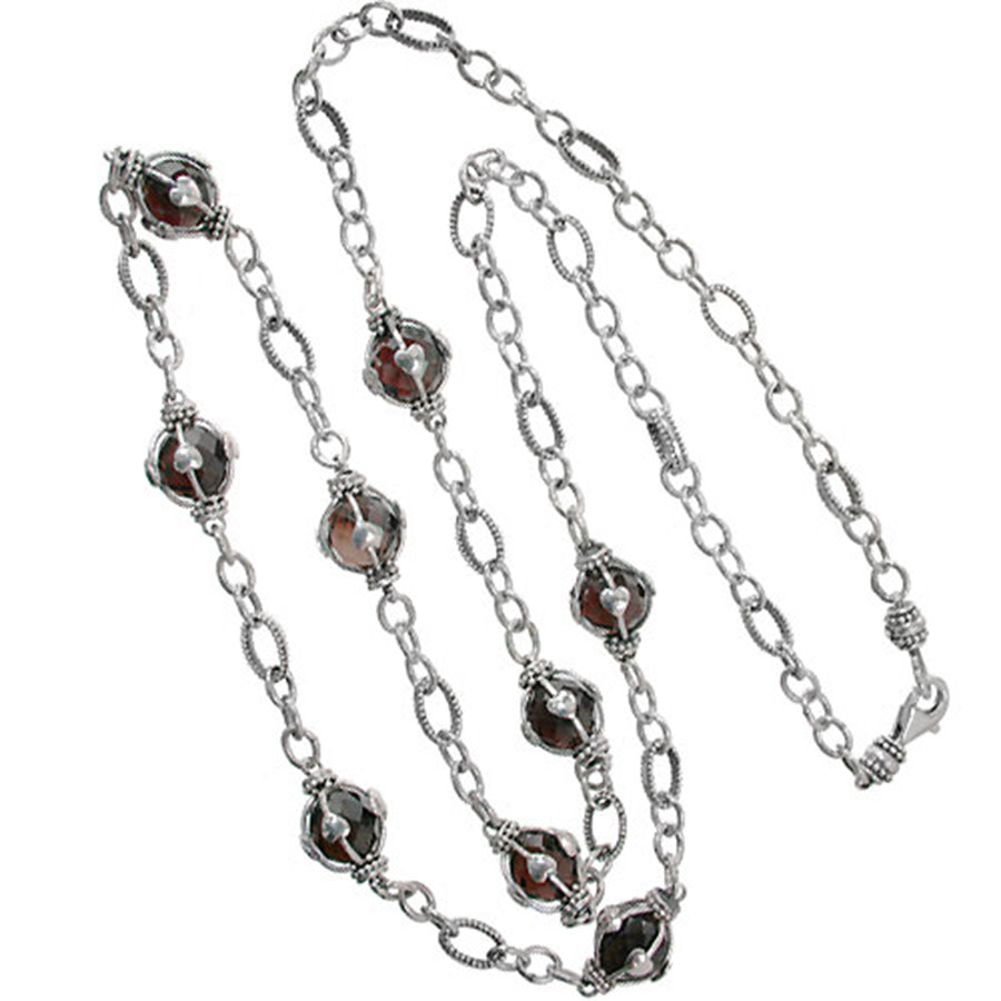 Handcrafted Bali Sterling Silver Long Necklace with Faceted Beads