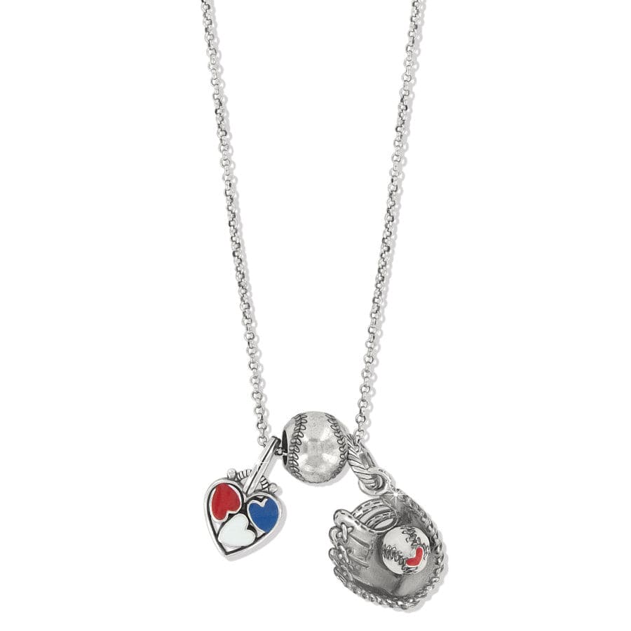 Baseball & Mitt Charm Necklace with Enameled Heart