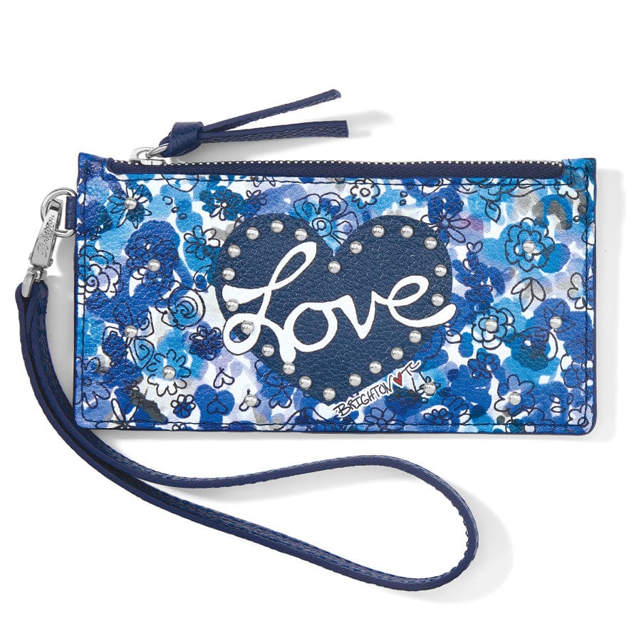 Blue Leather Love Bouquet Card Pouch for Denim & Closet Essentials