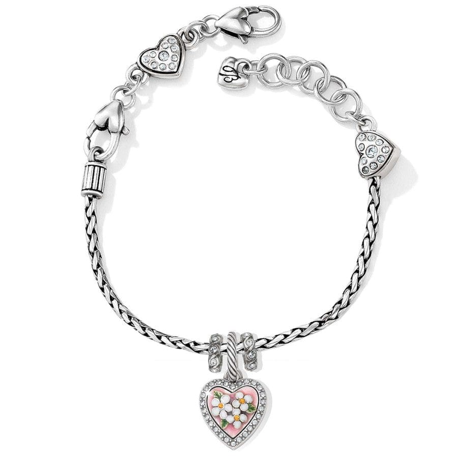 Floral Heart Charm Bracelet for Women - Dainty Slide Bracelet