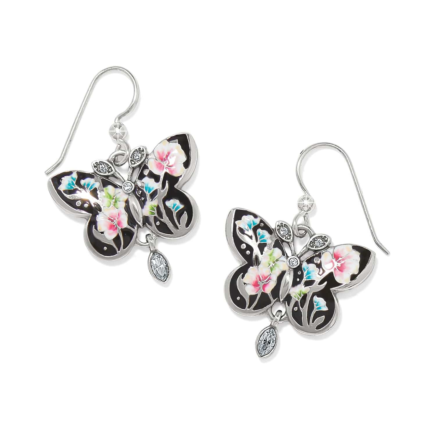 Handcrafted French Wire Butterfly Earrings with Black Enamel
