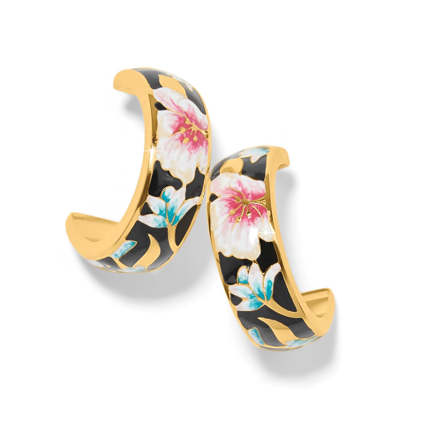 Handcrafted Butterfly Hoop Earrings with Black Enamel Design