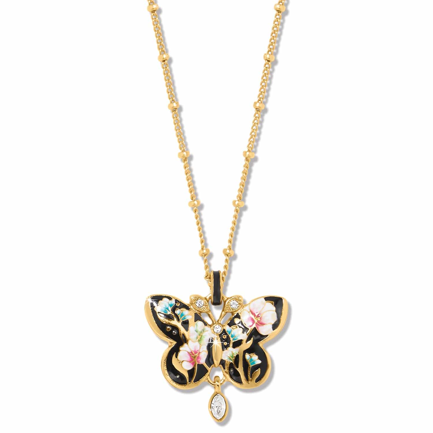 Handcrafted Butterfly Pendant Necklace with Black Enamel