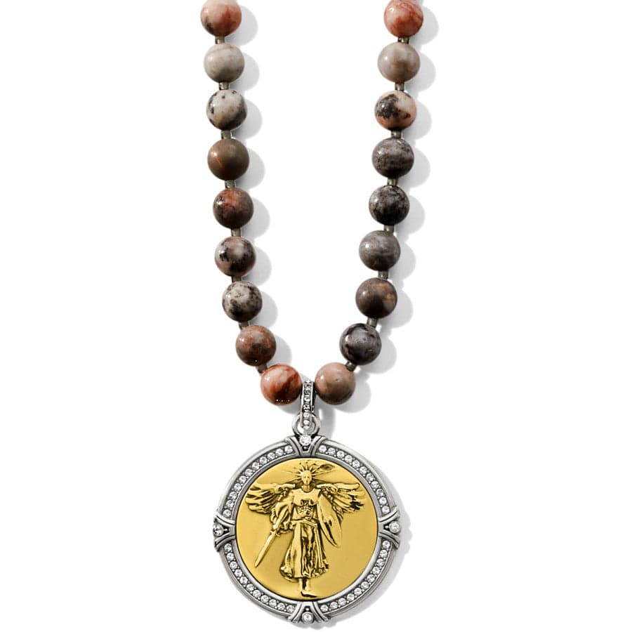 Brave Angel Pendant Necklace with Jasper Beads & Inspirational Message