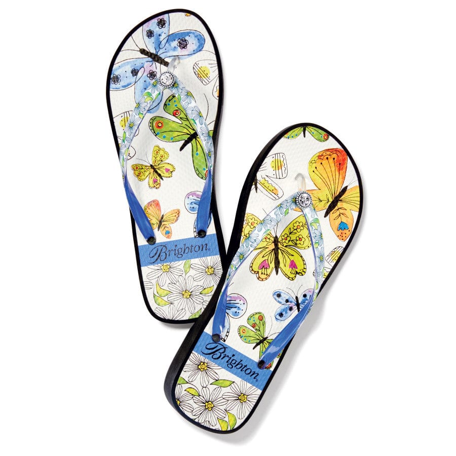 Butterfly Garden Breeze Wedge Flip Flops with Matching Pouch