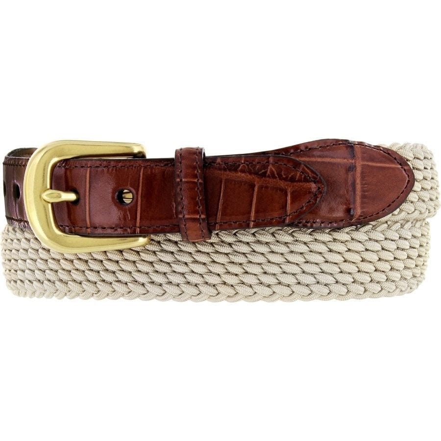 Elastic Belt with Crocodile Embossed Leather & Brass Buckle