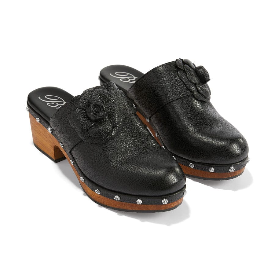 Camila Bohemian Leather Flower Clogs – 70s Style Wood Rocker Sole