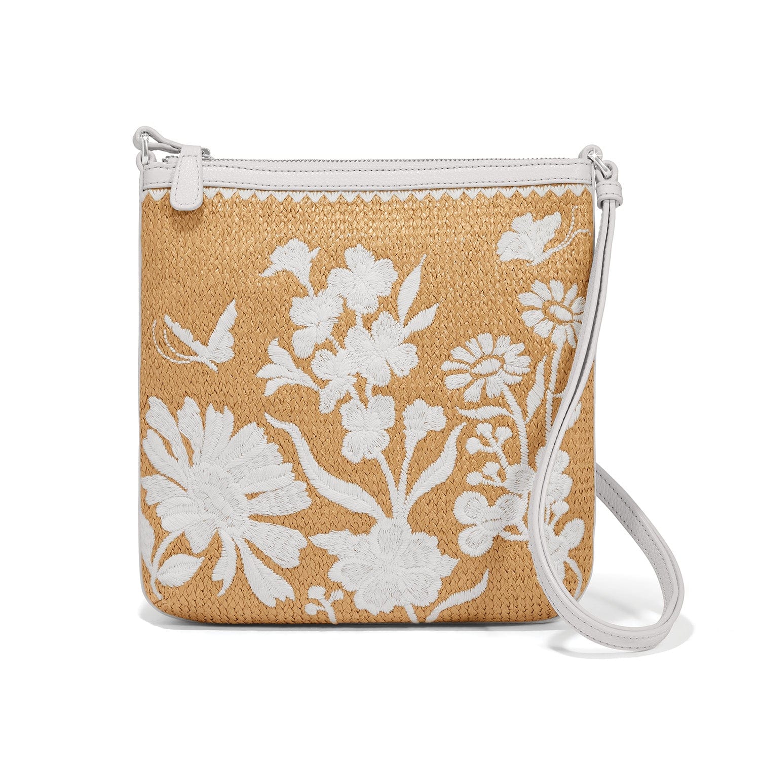 Handcrafted Straw Messenger Bag with Floral Embroidery