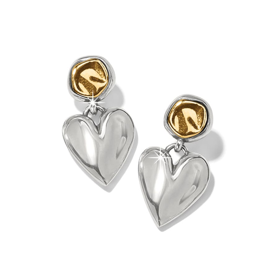 Golden Cascade Heart Drop Earrings – Silver & Gold Dangle Post