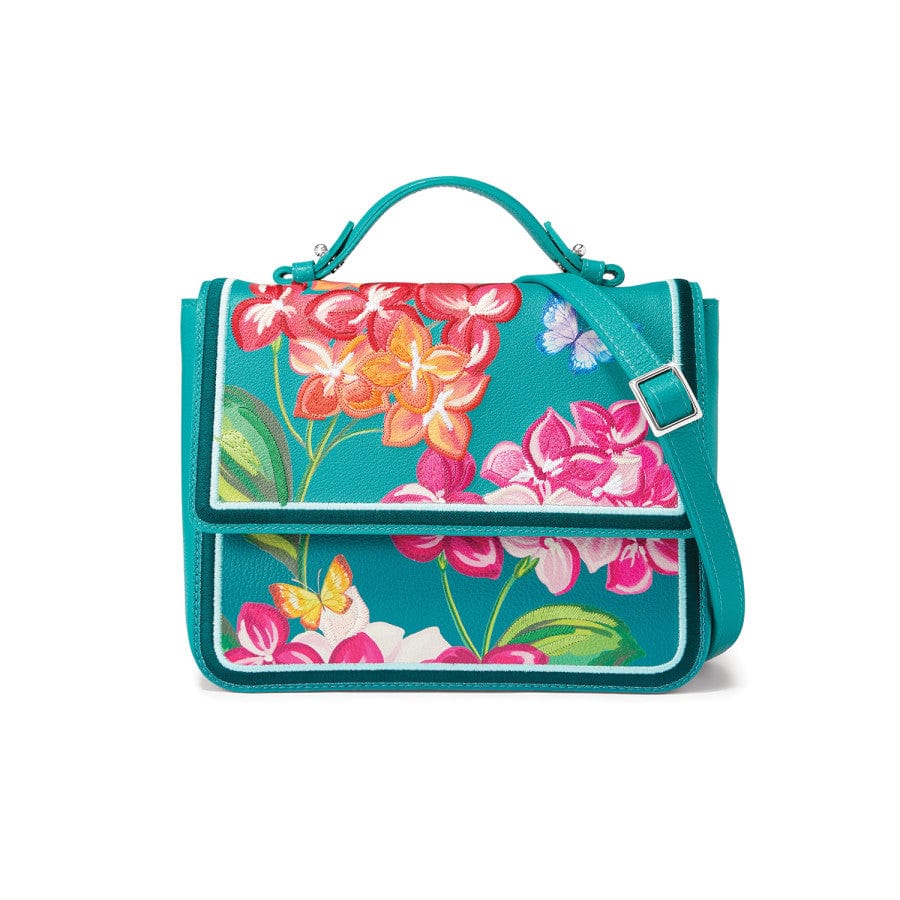 Celine Viridian Leather Flap Bag with Hand-Painted Floral Design