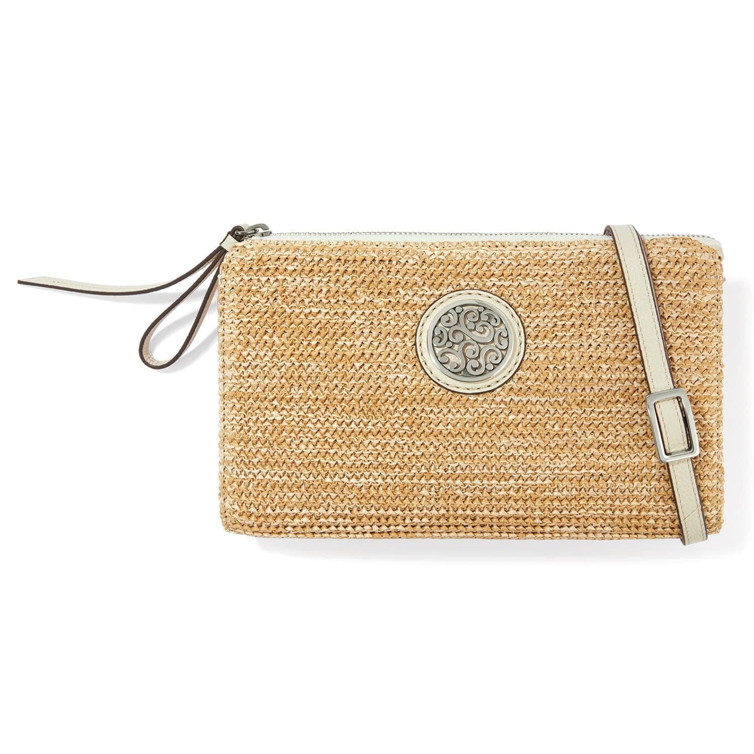 Contempo Straw Crossbody Pouch with Card Slots & Black Pocket