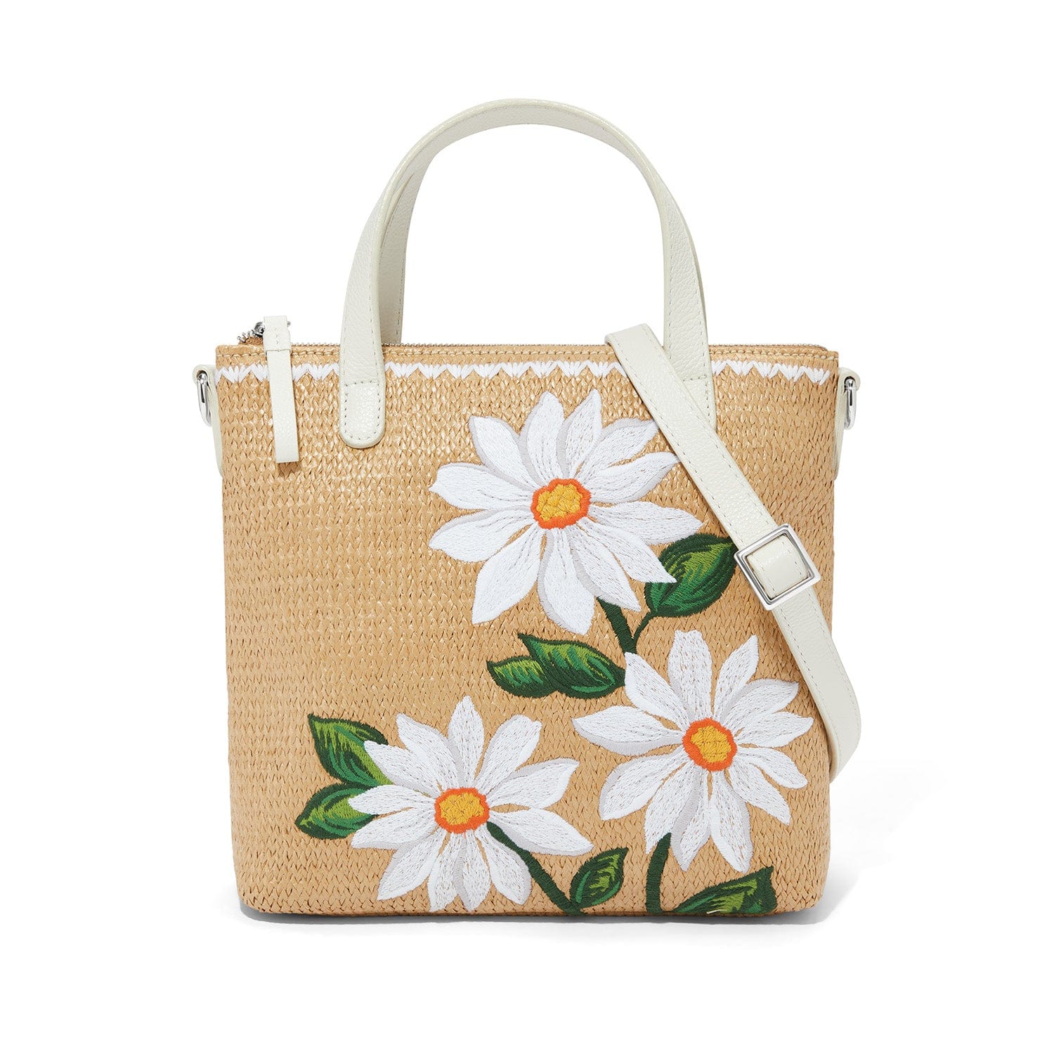 Daisy Dee Embroidered Straw Tote Bag - Floral Spring Design