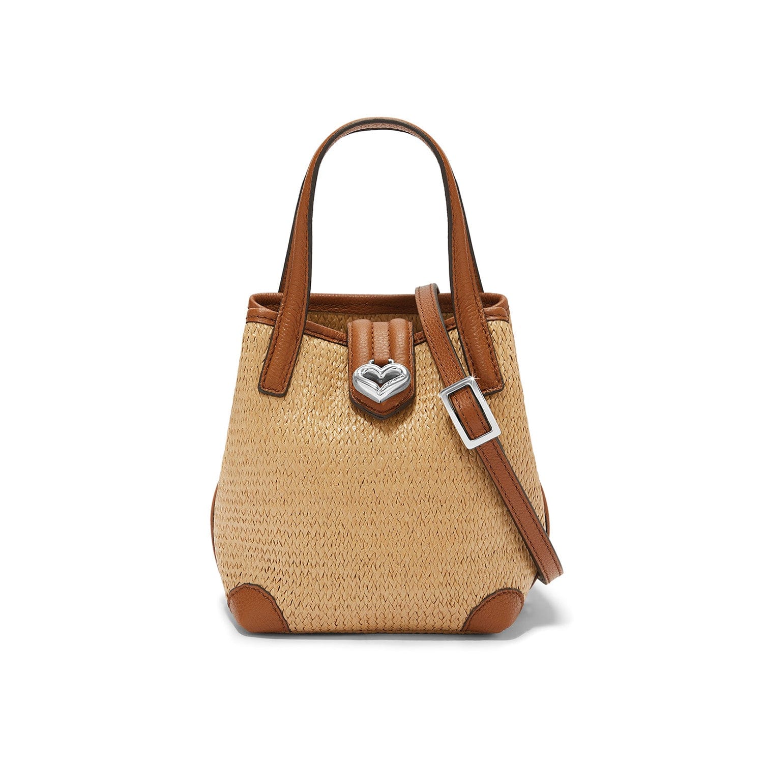 Elena Straw Tote Bag - Compact Leather Trim with Interior Pockets