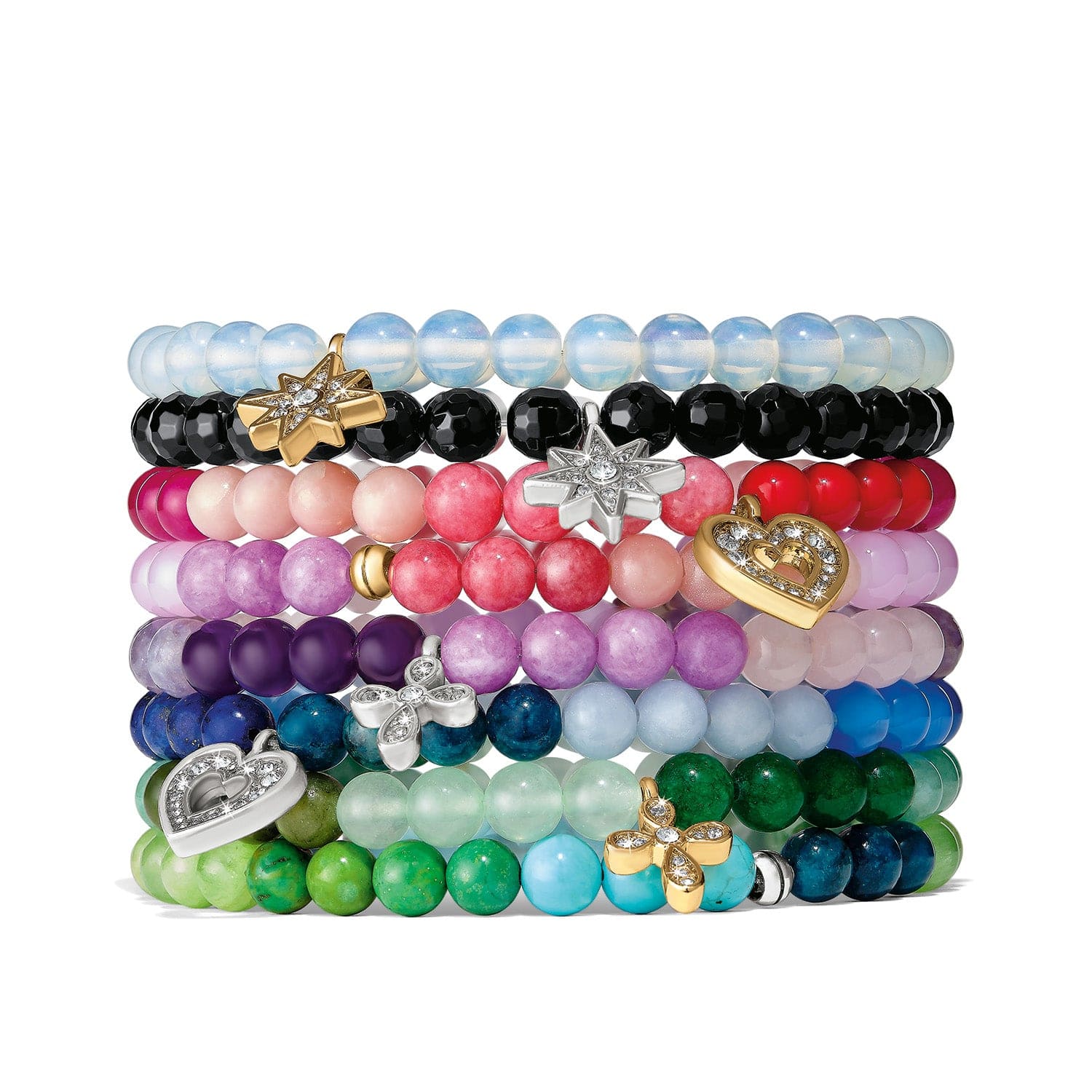 Crystal Heart Stretch Bracelet with Semi-Precious Beads