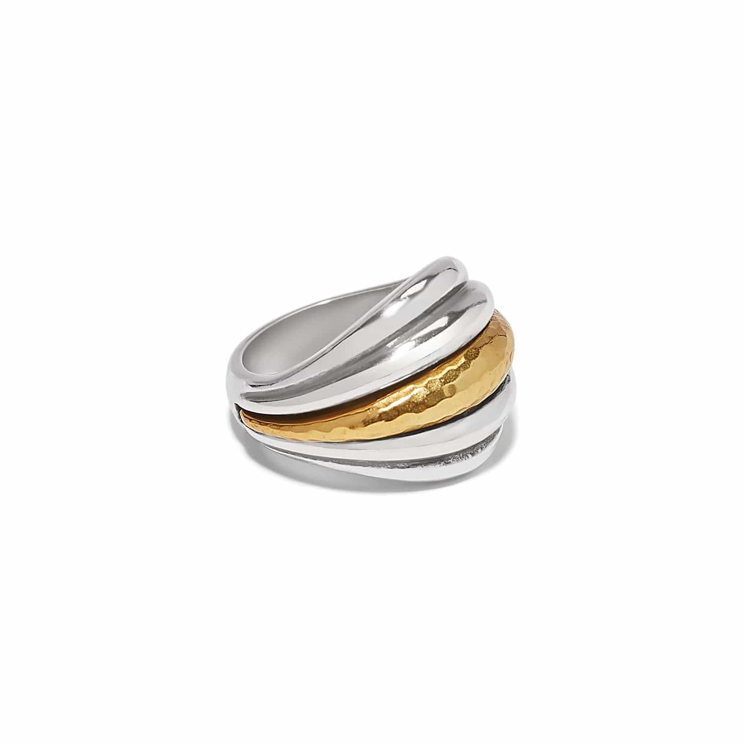 Art Deco Ferrara Ring - Two-Tone Hammered Textures