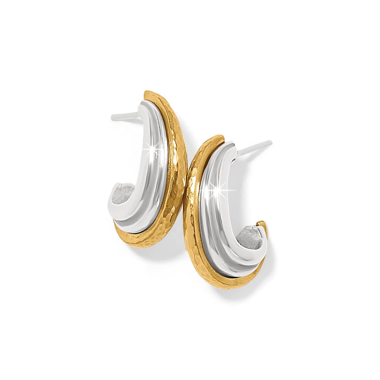Ferrara Art Deco Small Hoop Earrings - Hammered Two-Tone Design