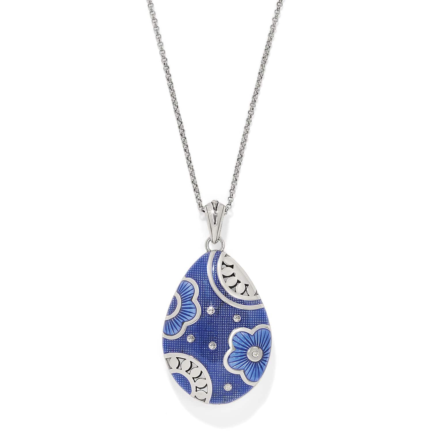 Maryam Nassir Zadeh Reversible Floral Enamel Necklace in Navy & Silver