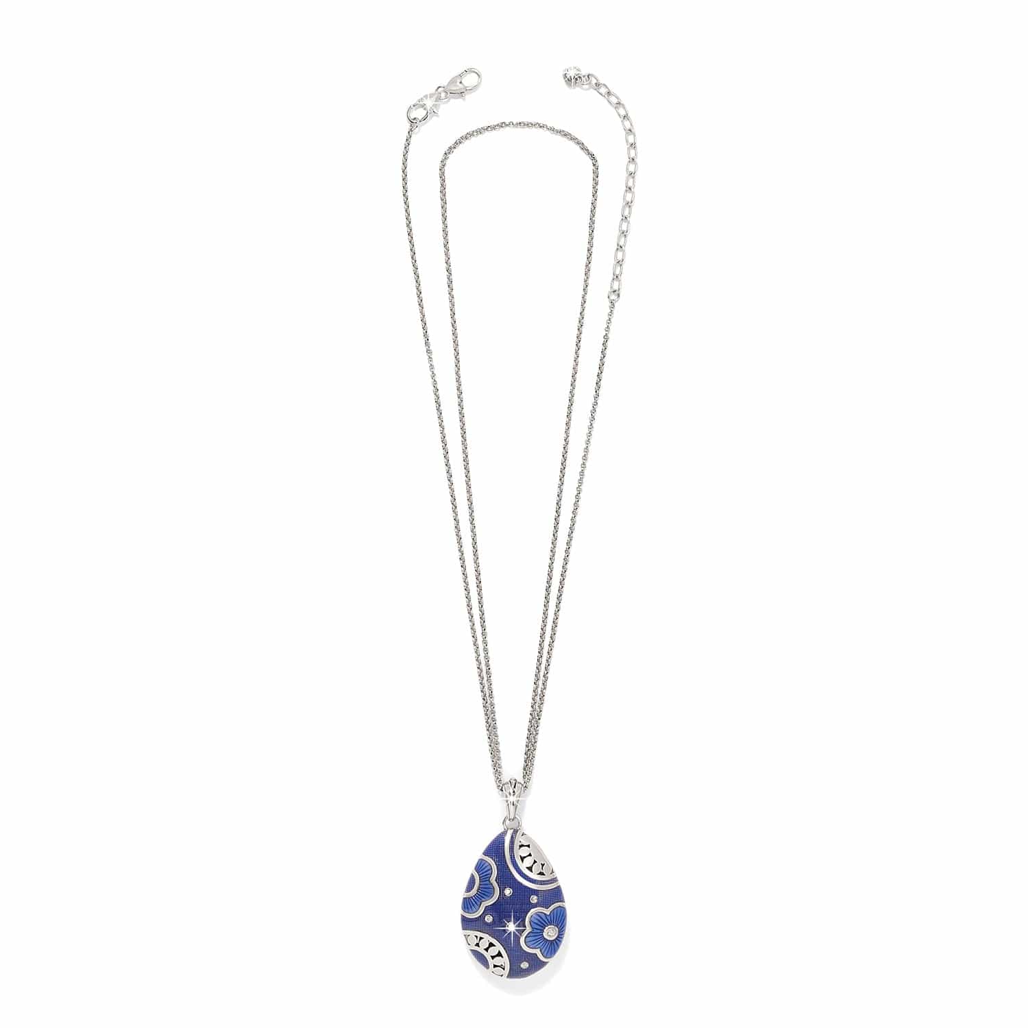 Maryam Nassir Zadeh Reversible Floral Enamel Necklace in Navy & Silver