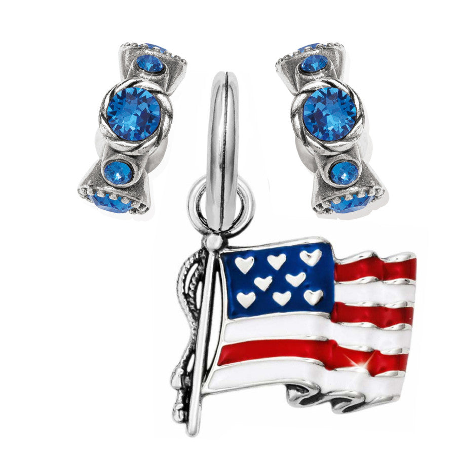 Freedom Flag Charm Jewelry Gift with Sapphire Crystals