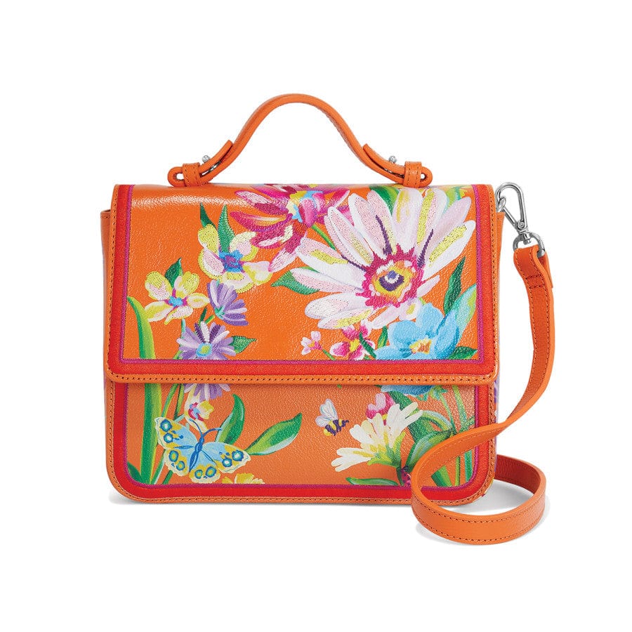 French Leather Flap Bag - Monarch Orange with Joie de Vivre Print
