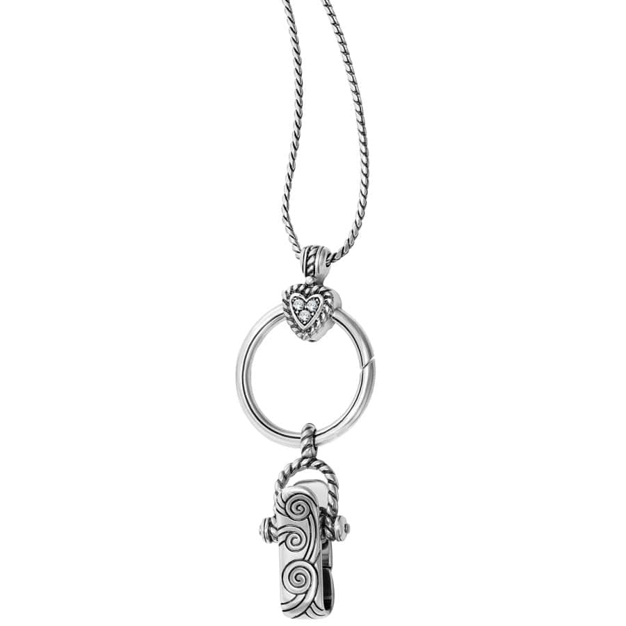 Heart Charm Reversible Necklace with Badge Clip & Crystals