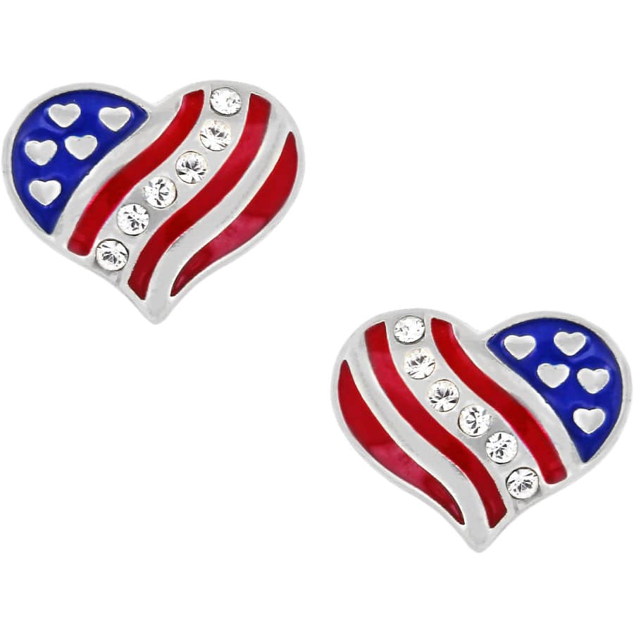 Patriotic Heart Earrings with US Flag Design & Crystals