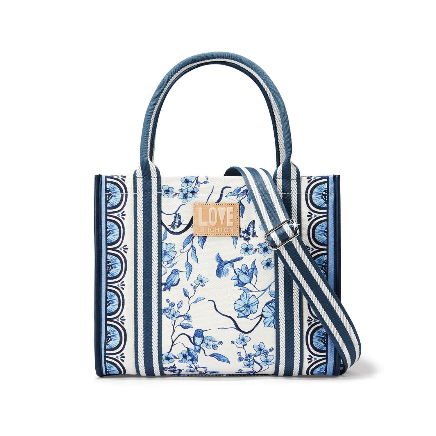 Indigo Floral Songbird Canvas Tote Bag