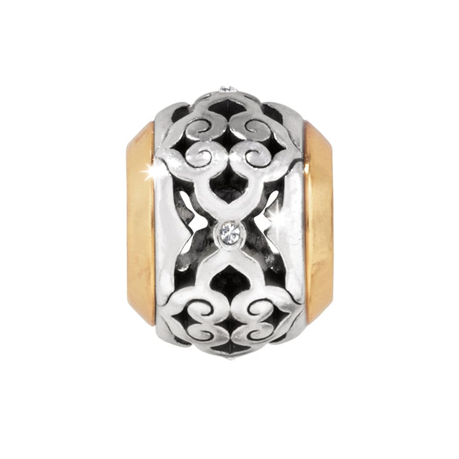 Silver-Plated Scrollwork Bead with Golden Bands for Intrigue Jewelry