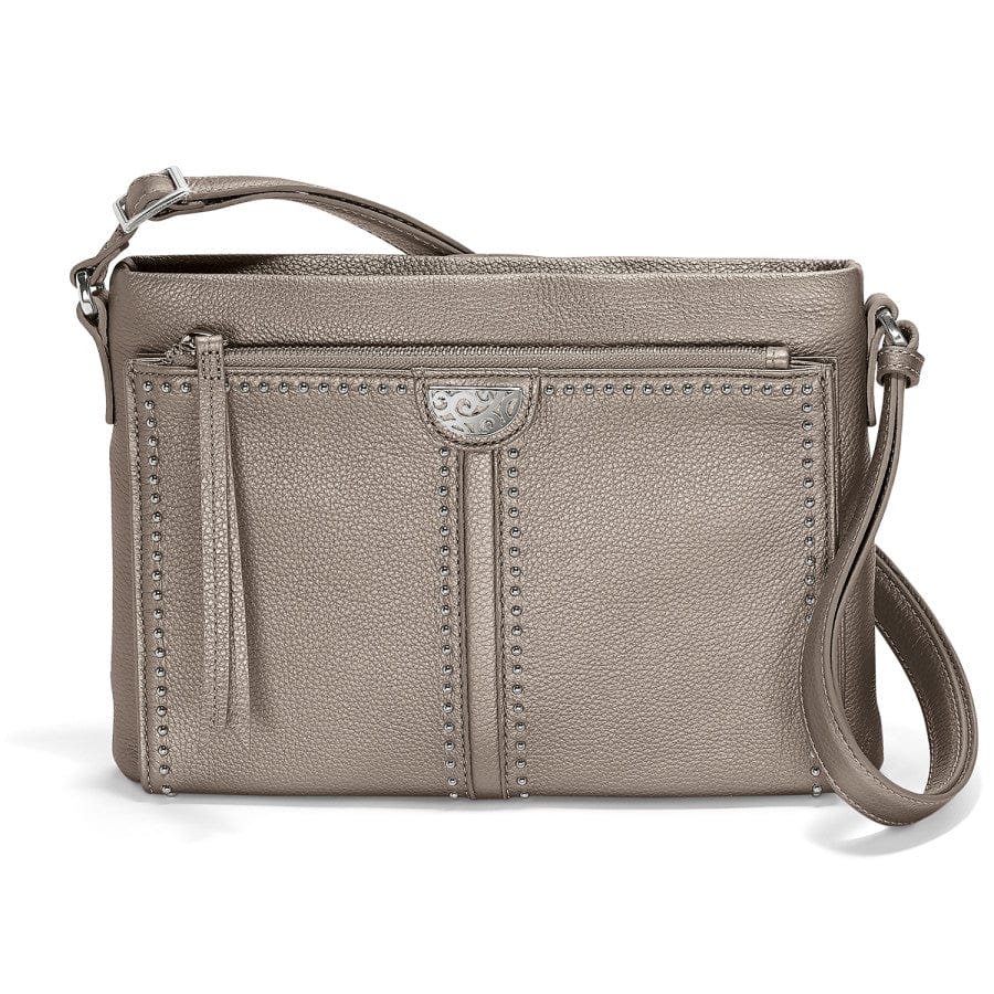 Snake Print Studded Crossbody Bag with Card Slots & Zippered Pockets