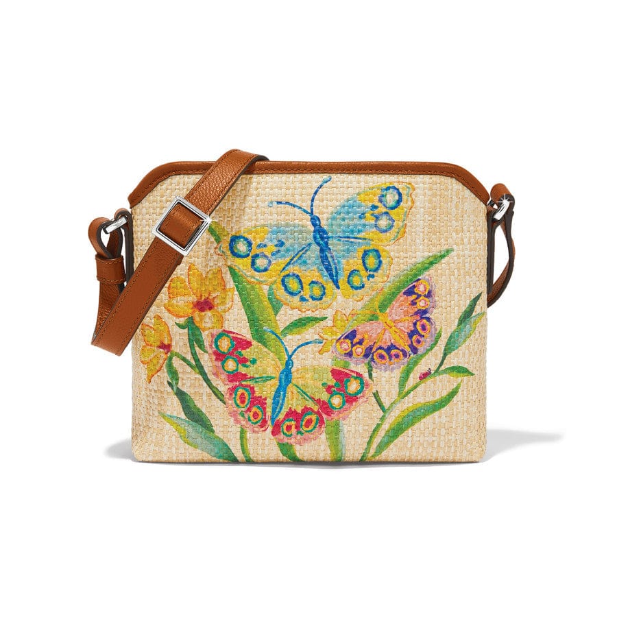 Hand-Painted Monet-Inspired Straw Crossbody Bag with Leather Strap